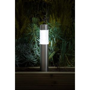 Noma Solar Stainless Steel Bollard Light with White LED with Glass Lens, Small, 30cm.