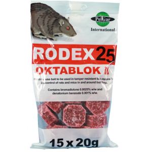 Rodex 25 Oktablok II Rat & Mouse Poison - 15 x 20g Blocks