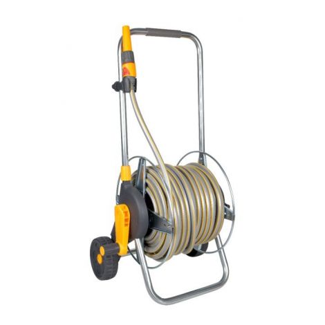 Hozelock 2436 - 60m Metal Cart Hose Reel with 50m Hose Pipe + 2684 Spray Gun