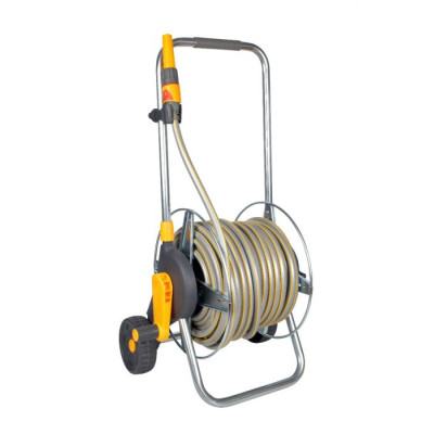 Hozelock 2436 – 60m Metal Cart Hose Reel with 50m Hose Pipe + 2684 Spray Gun
